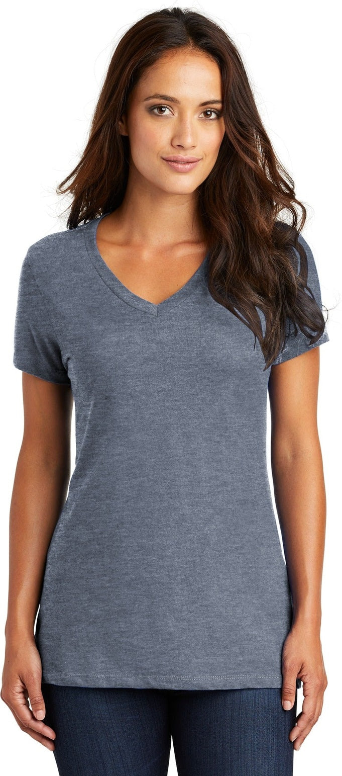 Front View of Hthrd Navy District - Women's Perfect Weight V-Neck Tee. DM1170L