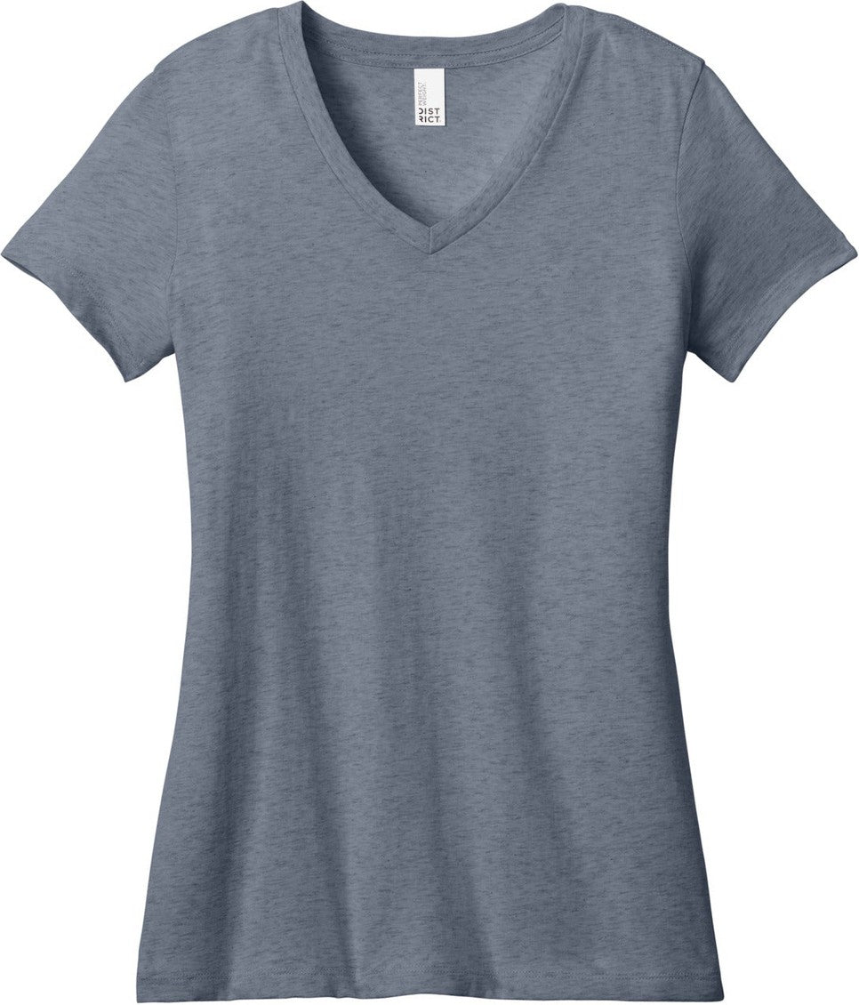 Front View of Hthrd Navy District - Women's Perfect Weight V-Neck Tee. DM1170L