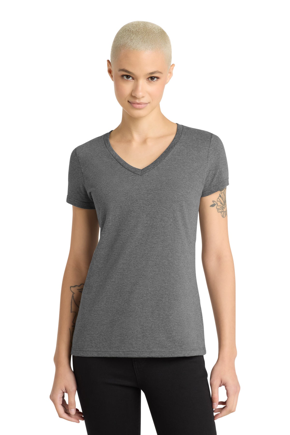 Front View of Hthrd Nickel District - Women's Perfect Weight V-Neck Tee. DM1170L