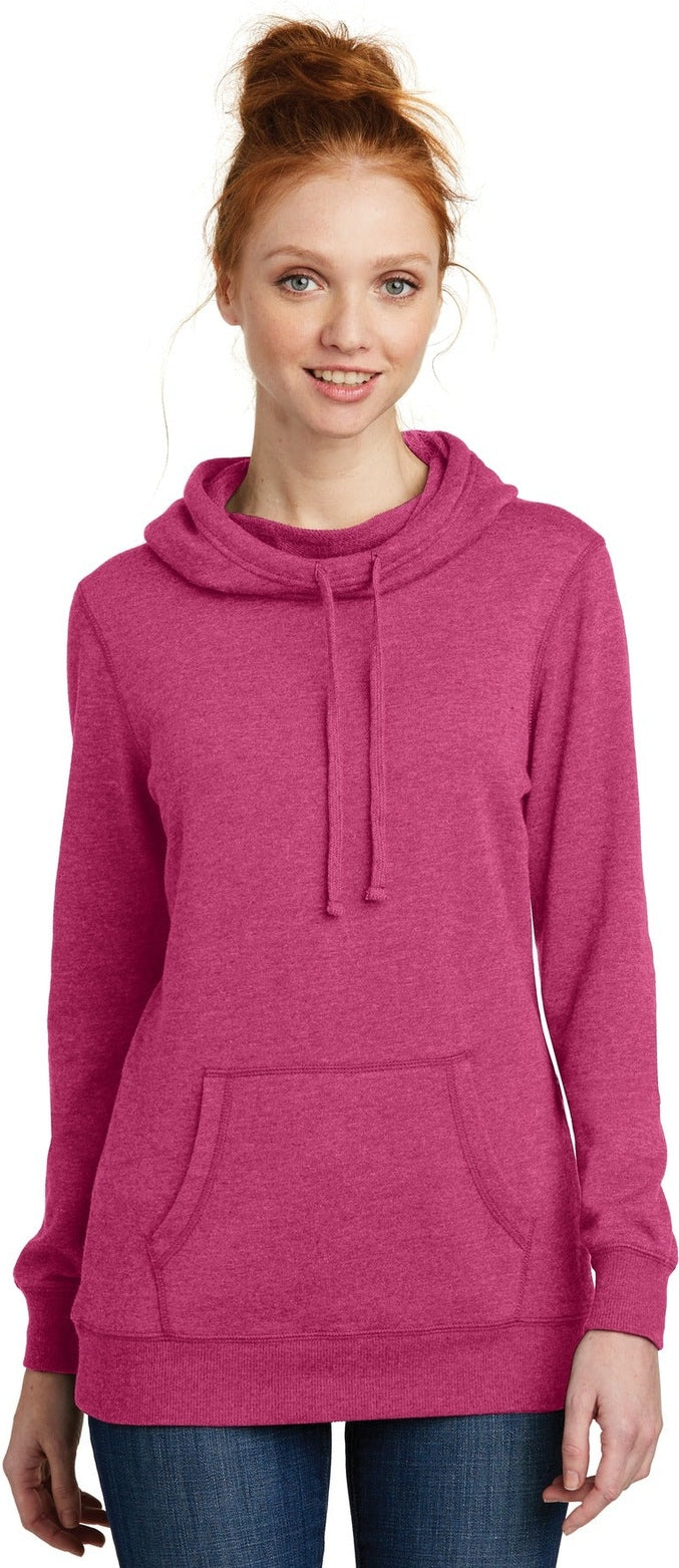 Front View of Hthrd Pink Aza District Women's Lightweight Fleece Hoodie. DM493