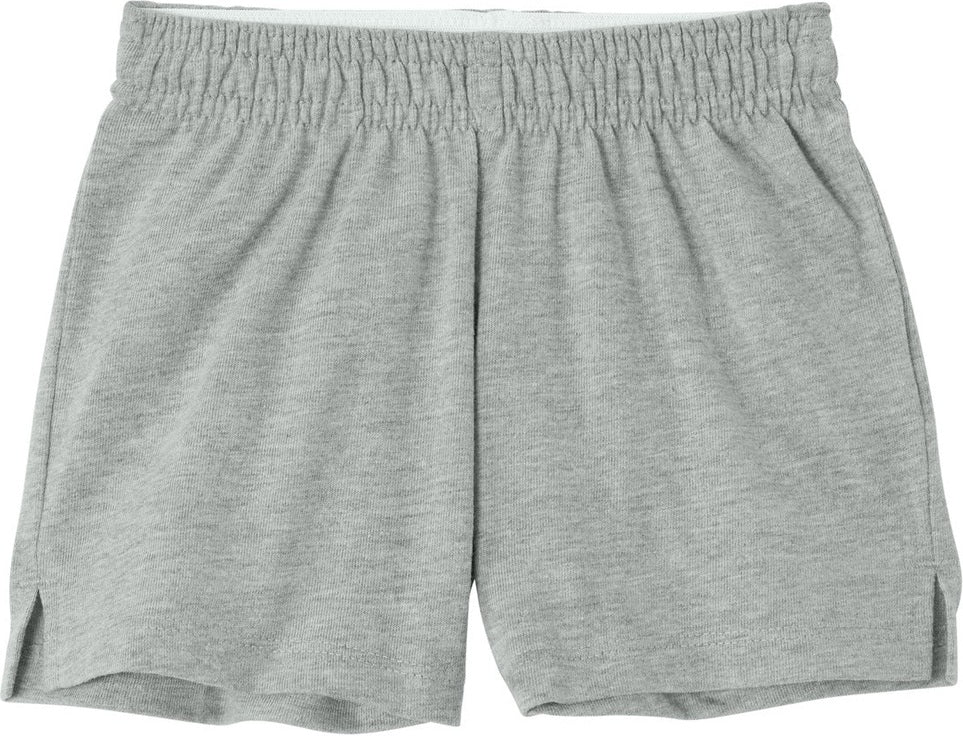 Front View of HthrGrey Sport-Tek Girls Jersey Knit Squad Short YGST311