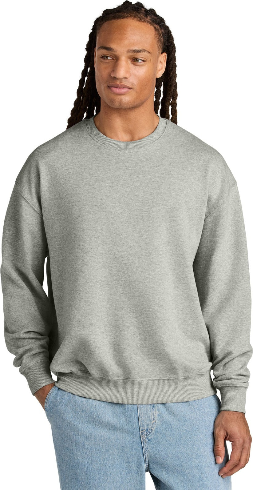 Front View of HthrGrey Stanley/Stella Unisex Ledger Dry Crewneck Sweatshirt SXU029