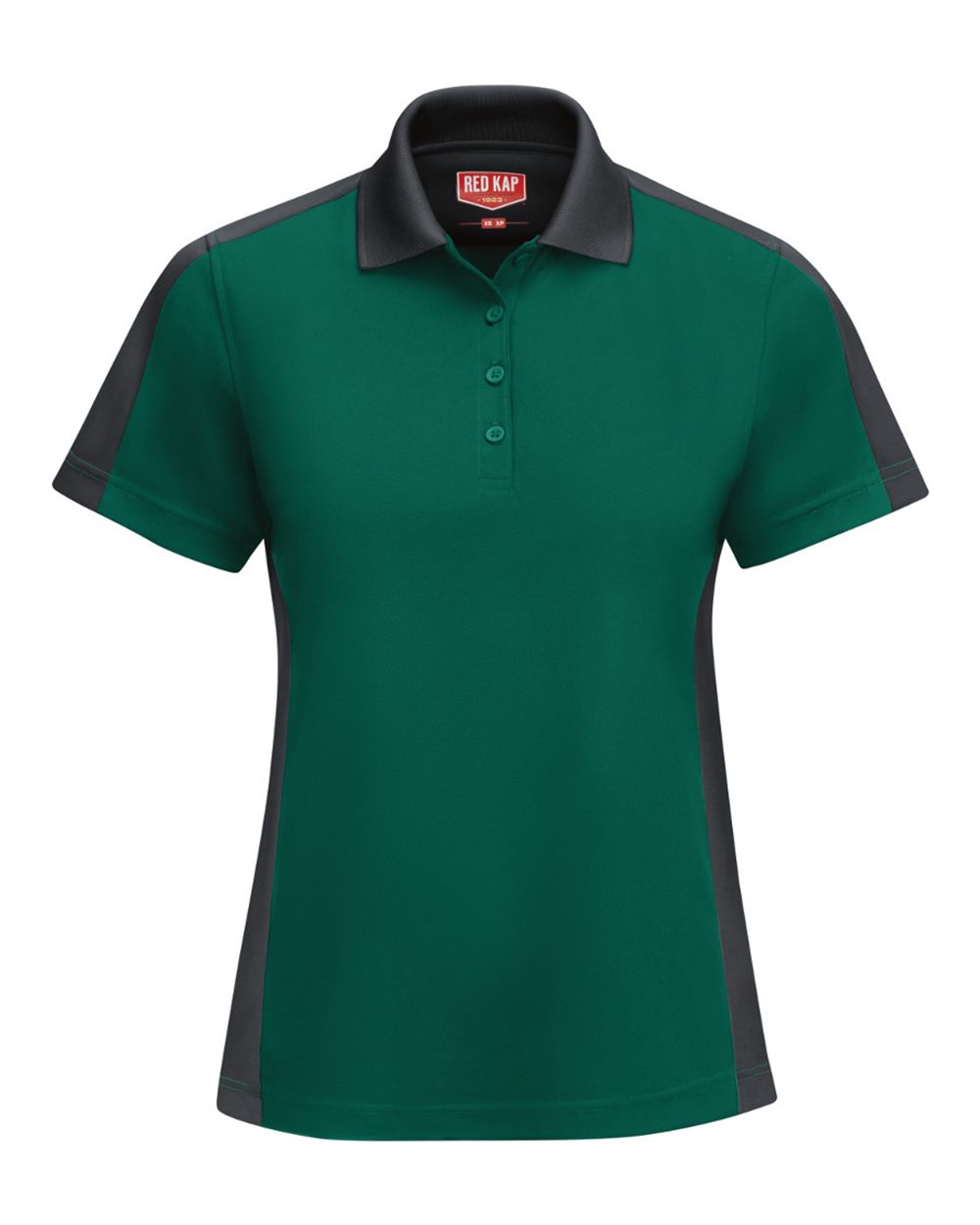 Front View of Hunter Green/ Charcoal Women's Short Sleeve Performance Knit Two-Tone Polo - SK53