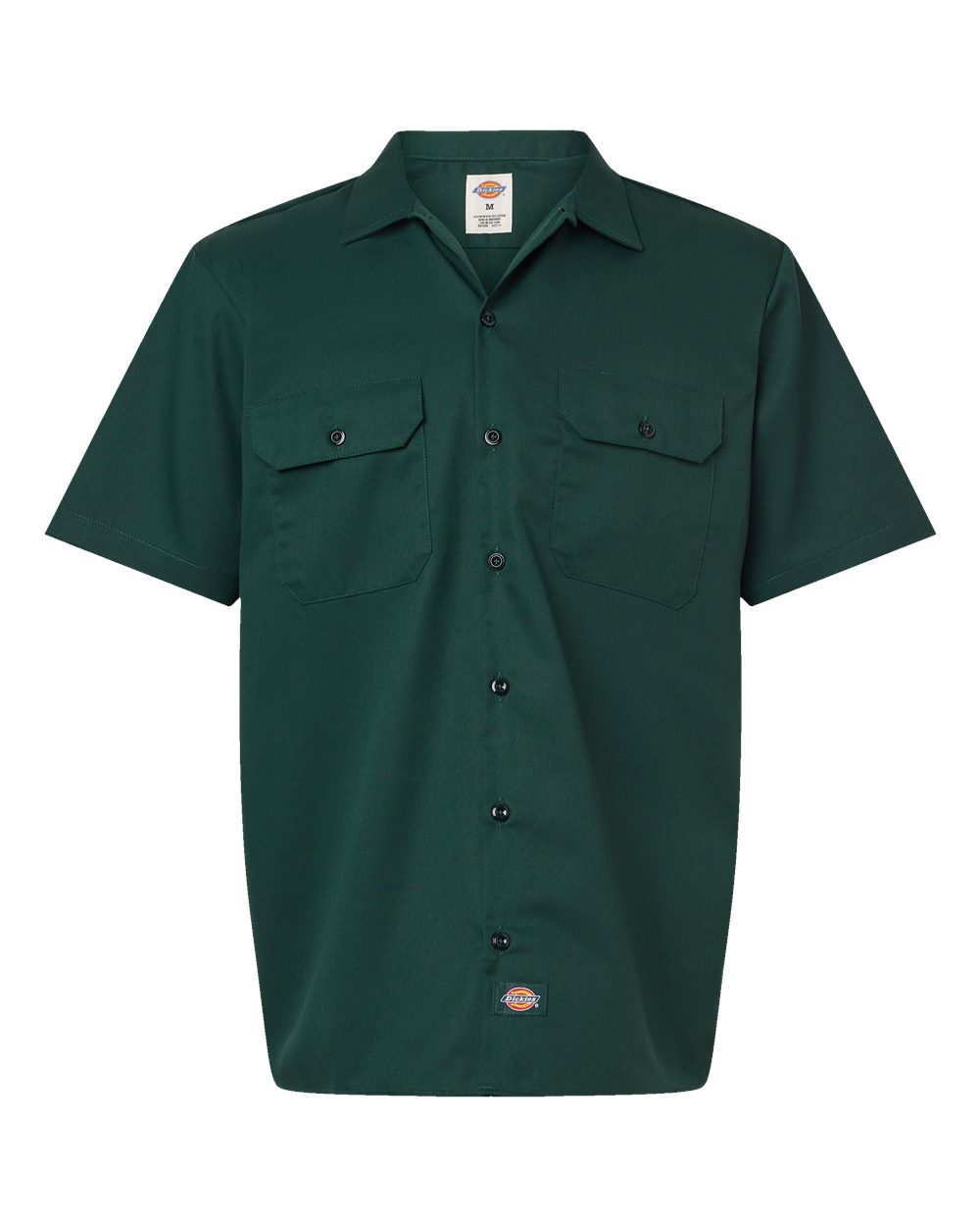 Front View of Hunter Green Short Sleeve Work Shirt - 2574