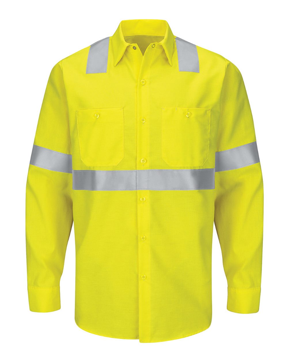 Front View of HV-Fluorescent Yellow/ Green Enhanced & Hi-Visibility Long Sleeve Work Shirt - SY14