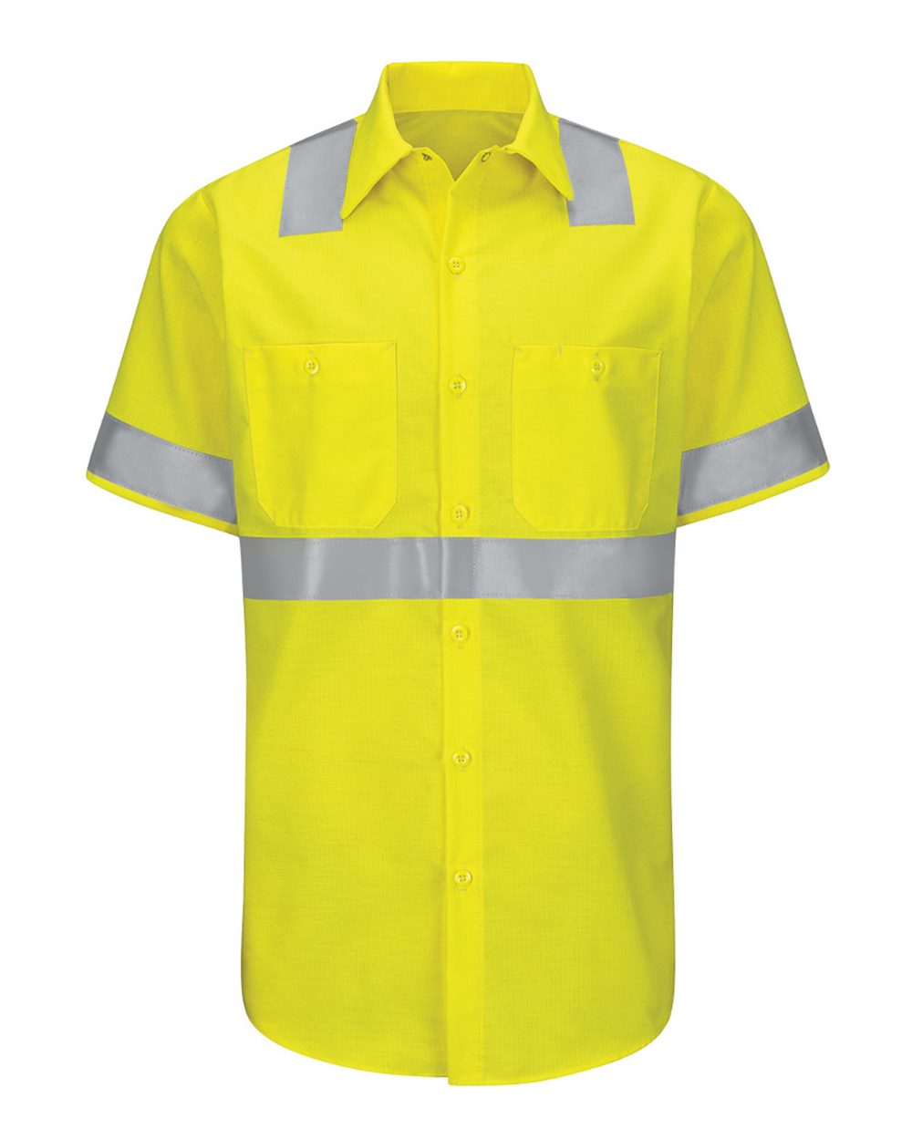 Front View of HV-Fluorescent Yellow/ Green Enhanced & Hi-Visibility Work Shirt - Tall Sizes - SY24T
