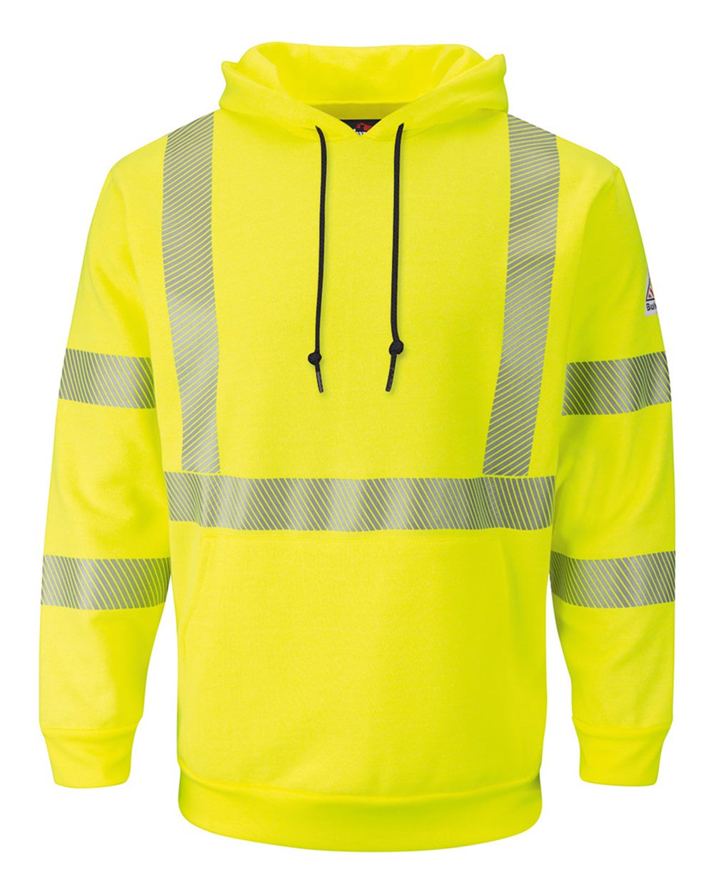 Front View of HV-Fluorescent Yellow/ Green Hi-Visibility Pullover Hooded Fleece Sweatshirt - SMH4 plain