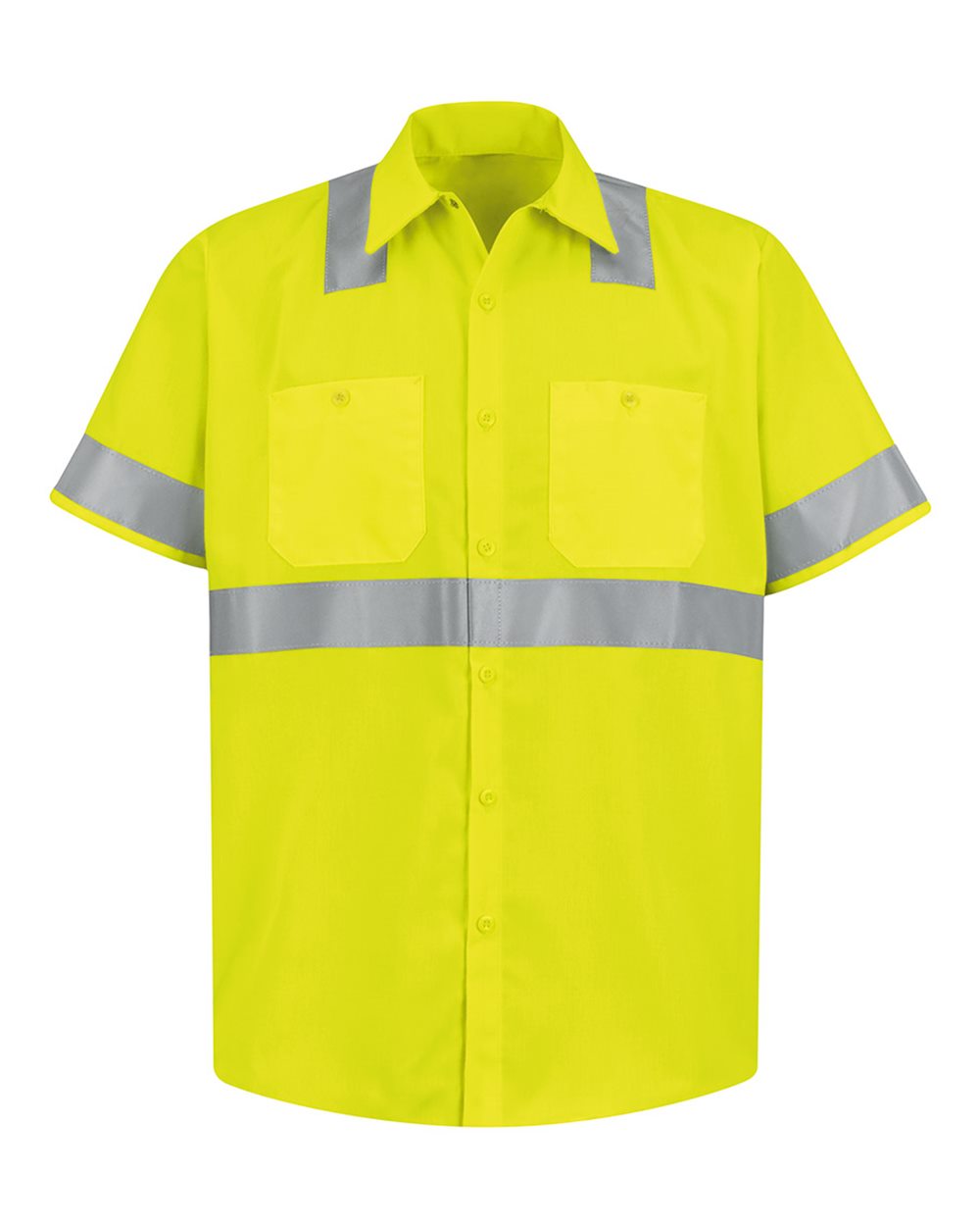 Front View of HV-Fluorescent Yellow/ Green High Visibility Safety Short Sleeve Work Shirt - Tall Sizes - SS24HVT