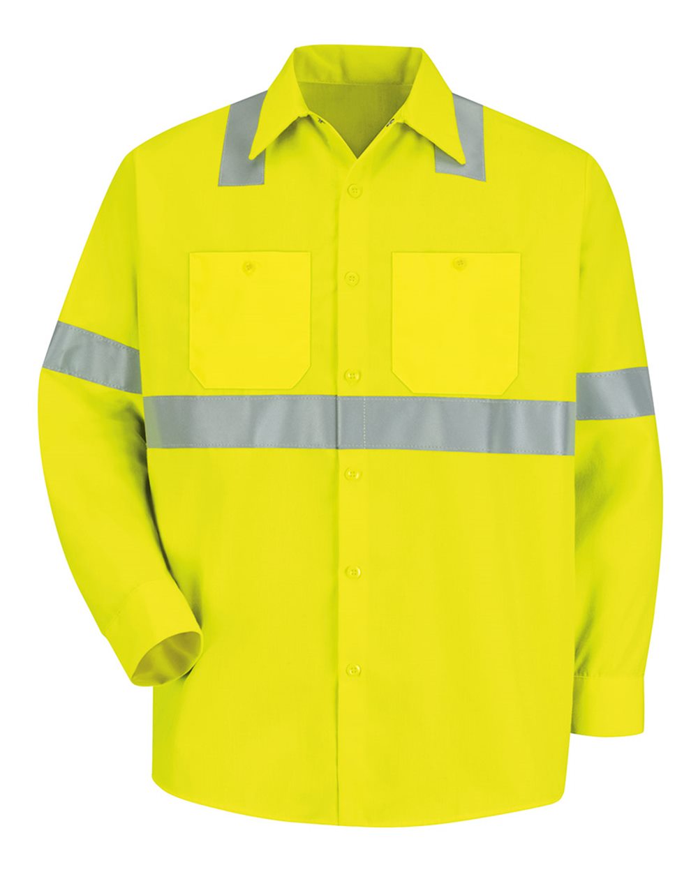 Front View of HV-Fluorescent Yellow/ Green High Visibility Work Shirt Tall Sizes - SS14HVT