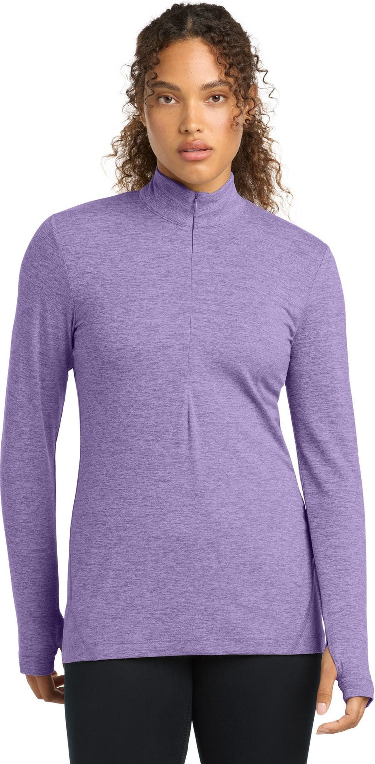 Front View of Hyacinth Hthr Sport-Tek Women's Exchange 1.5 Long Sleeve 1/2-Zip LST711