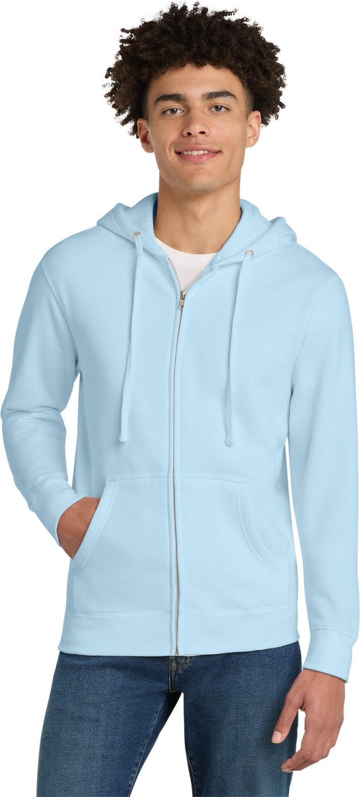 Front View of Ice Blue District V.I.T. Fleece Full-Zip Hoodie DT6102