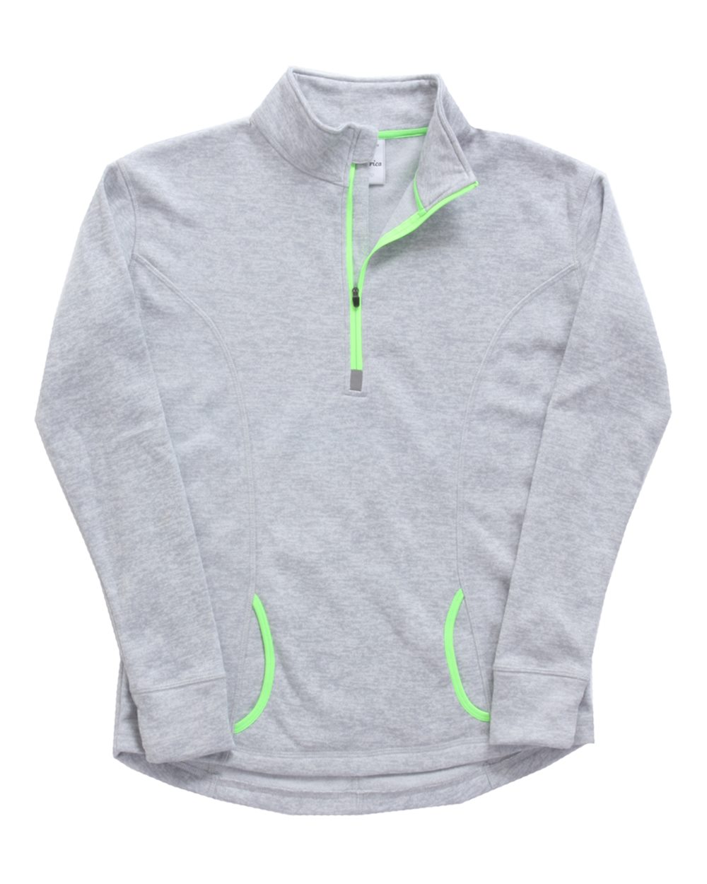 Front View of Ice Fleck/ Neon Green Women's Cosmic Fleece Quarter-Zip Pullover - 8617