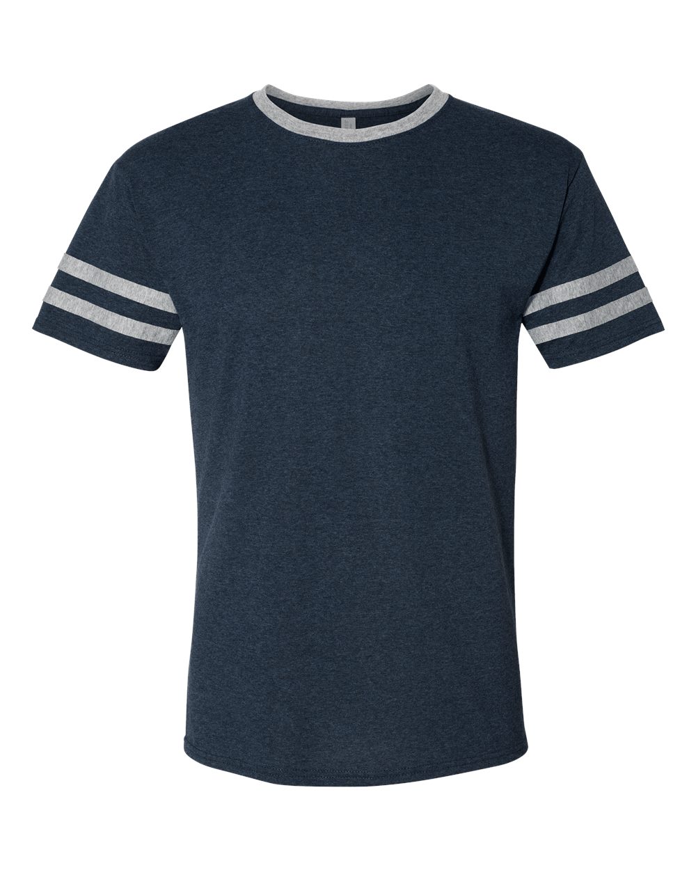 Front View of Indigo Heather/ Oxford Triblend Varsity Ringer T-Shirt - 602MR