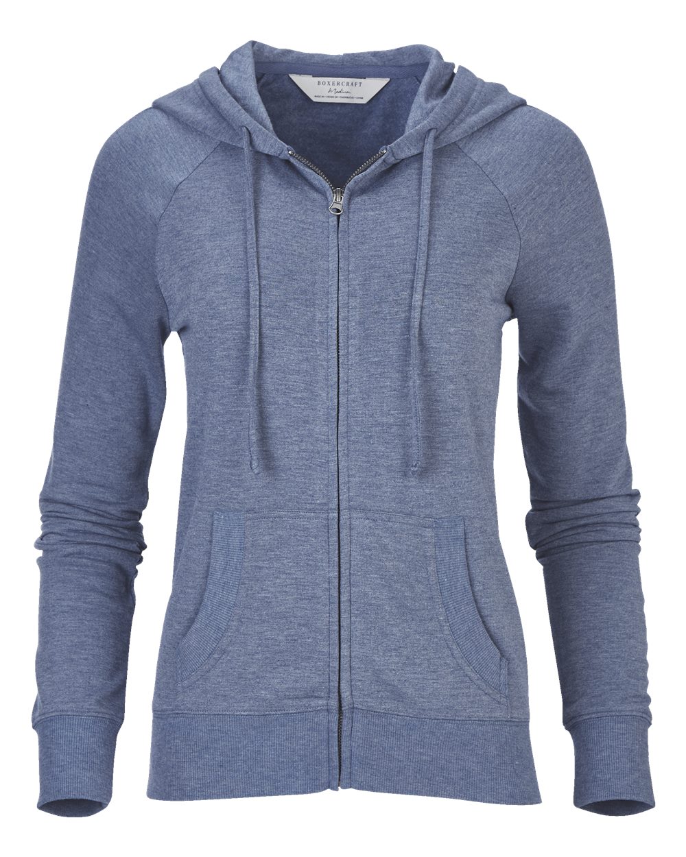 Front View of Indigo Heather Women's Dream Fleece Full-Zip Hooded Sweatshirt - BW5201