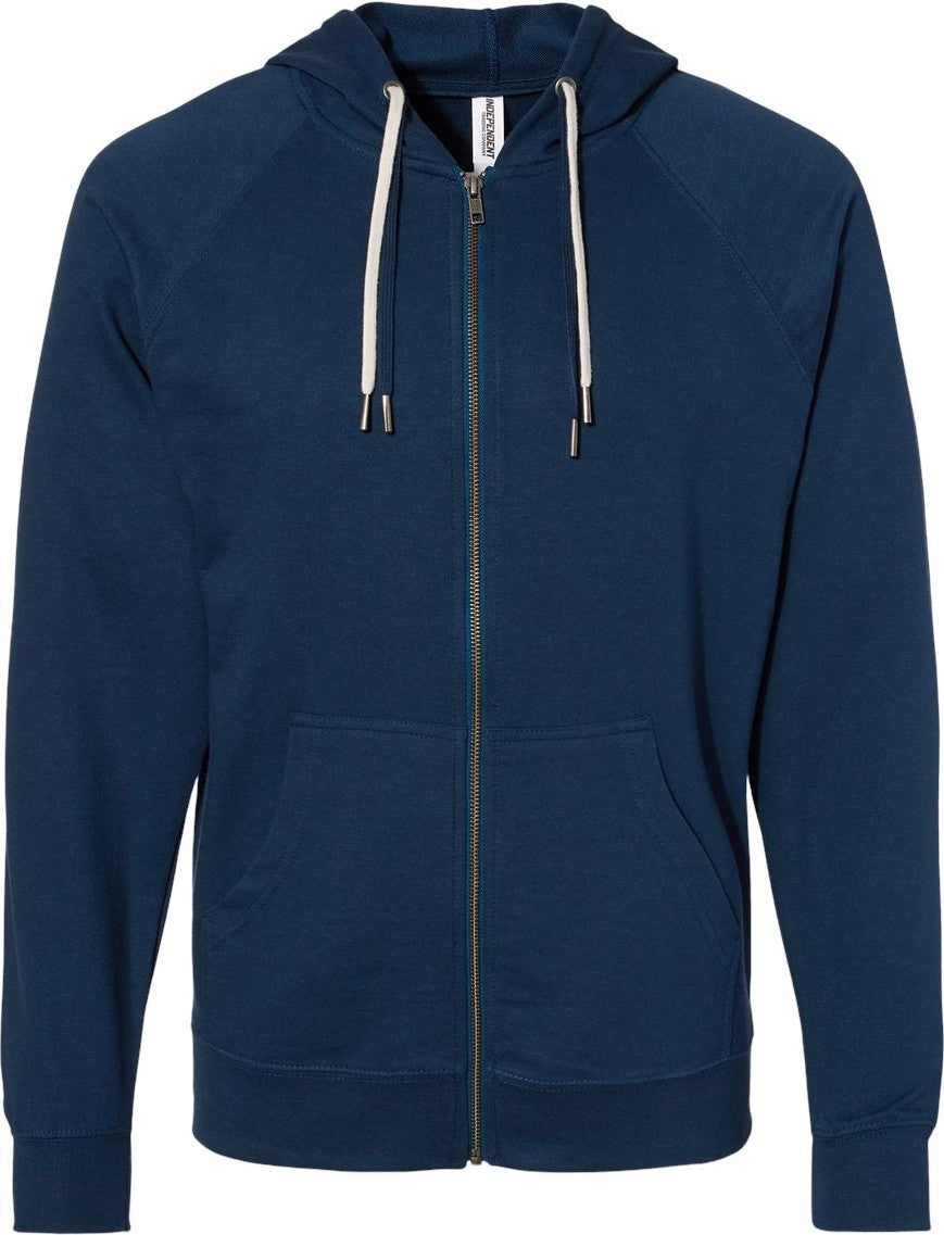 Front View of Indigo Icon Lightweight Loopback Terry Full-Zip Hooded Sweatshirt - SS1000Z