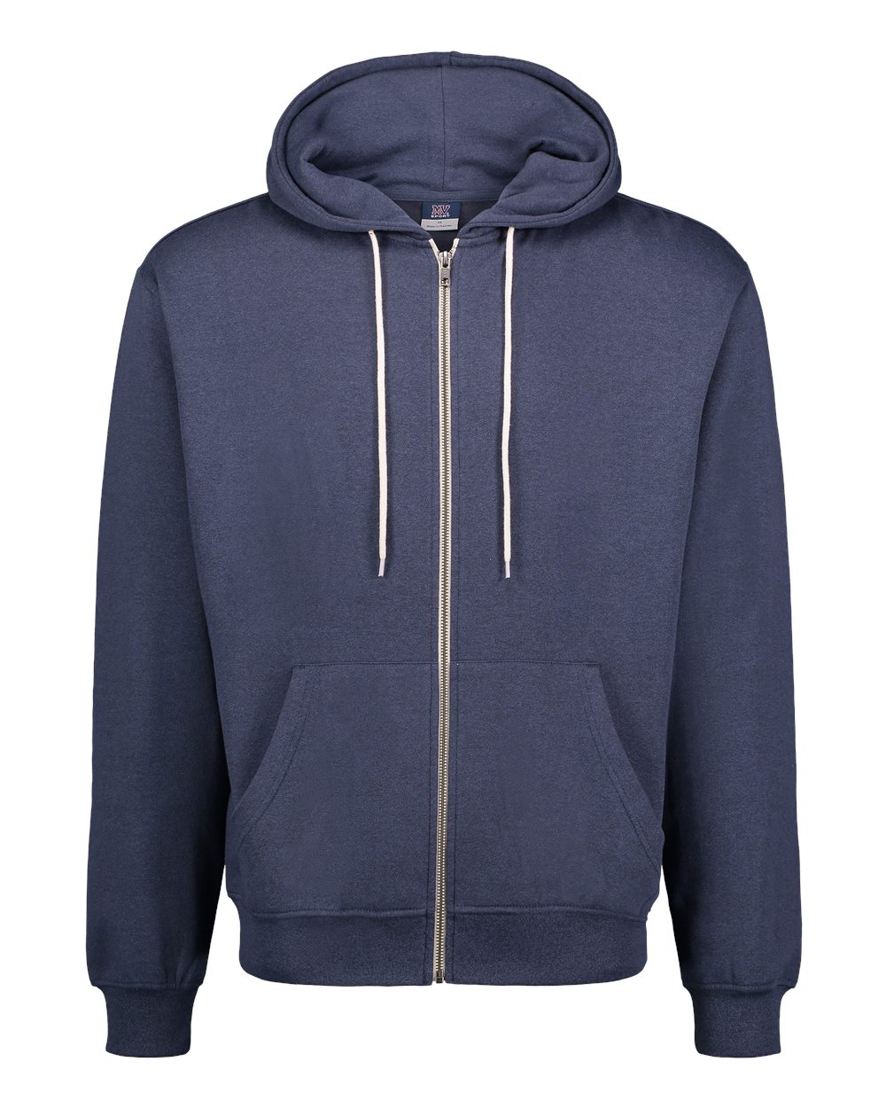 Front View of Indigo Pepper Heather Retro Heather Full-Zip Hooded Sweatshirt - 2349
