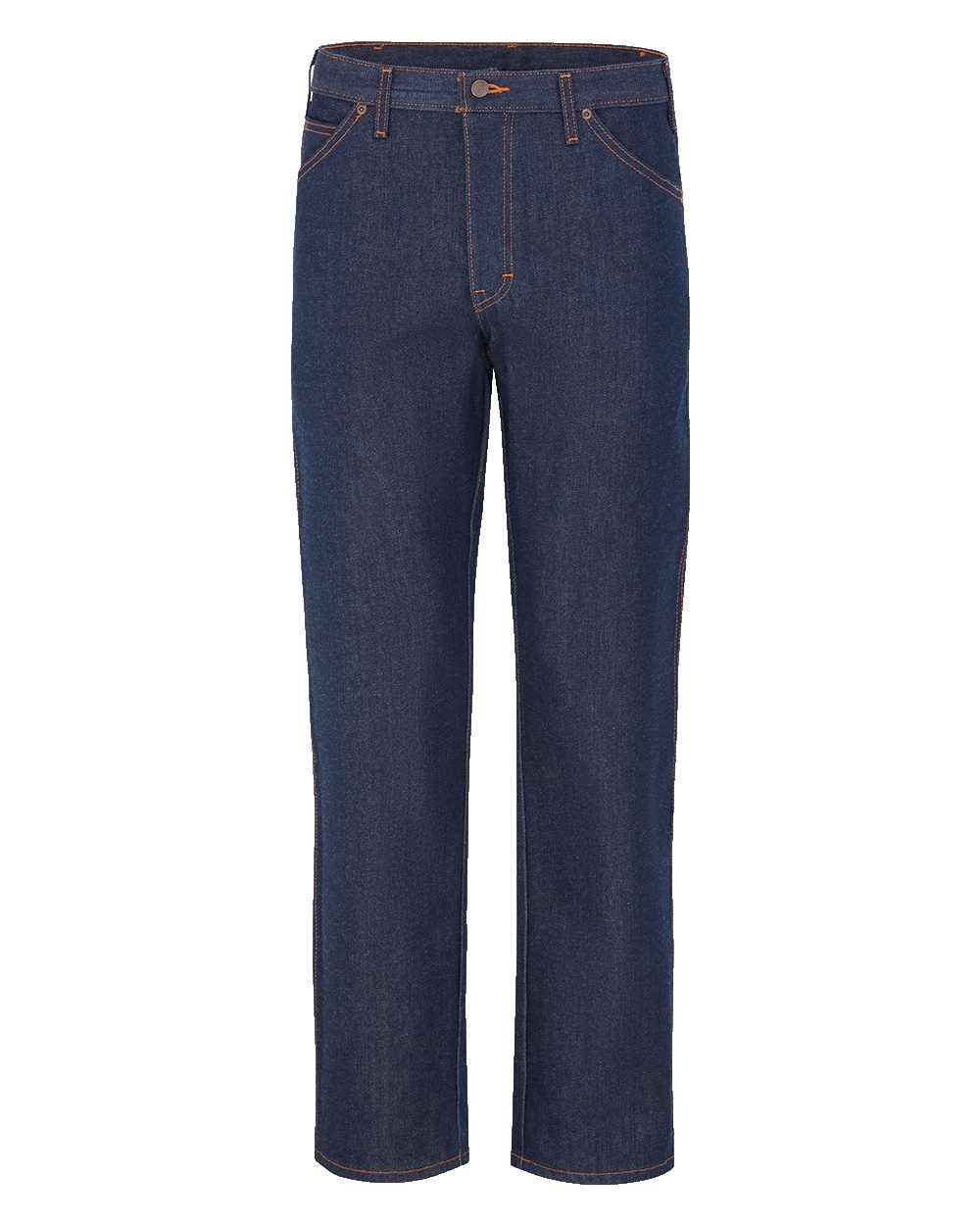 Front View of Indigo Rigid - 37 Unhemmed Straight 5-Pocket Jeans - 9333