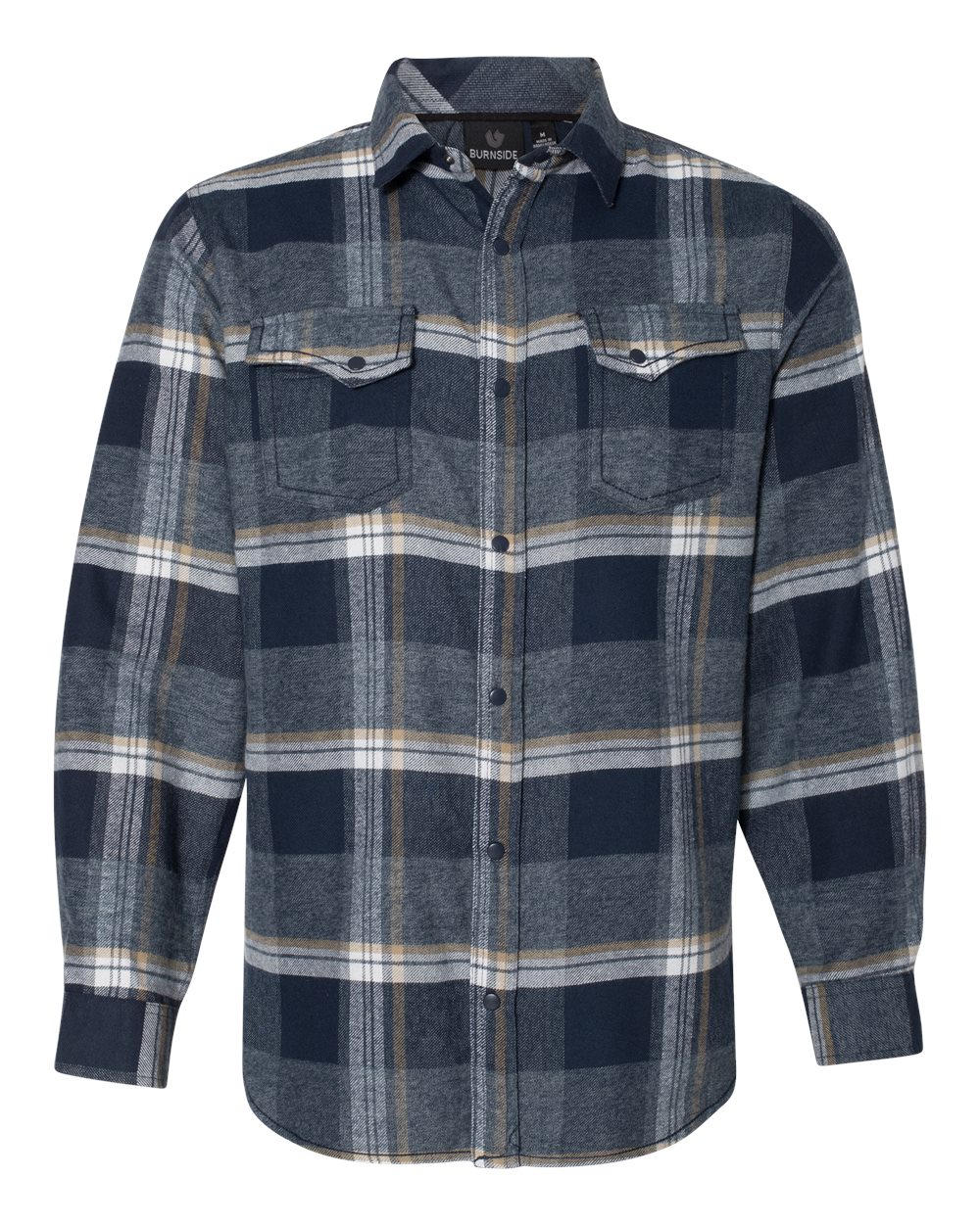 Front View of Indigo Snap Front Plaid Flannel Shirt - 8219