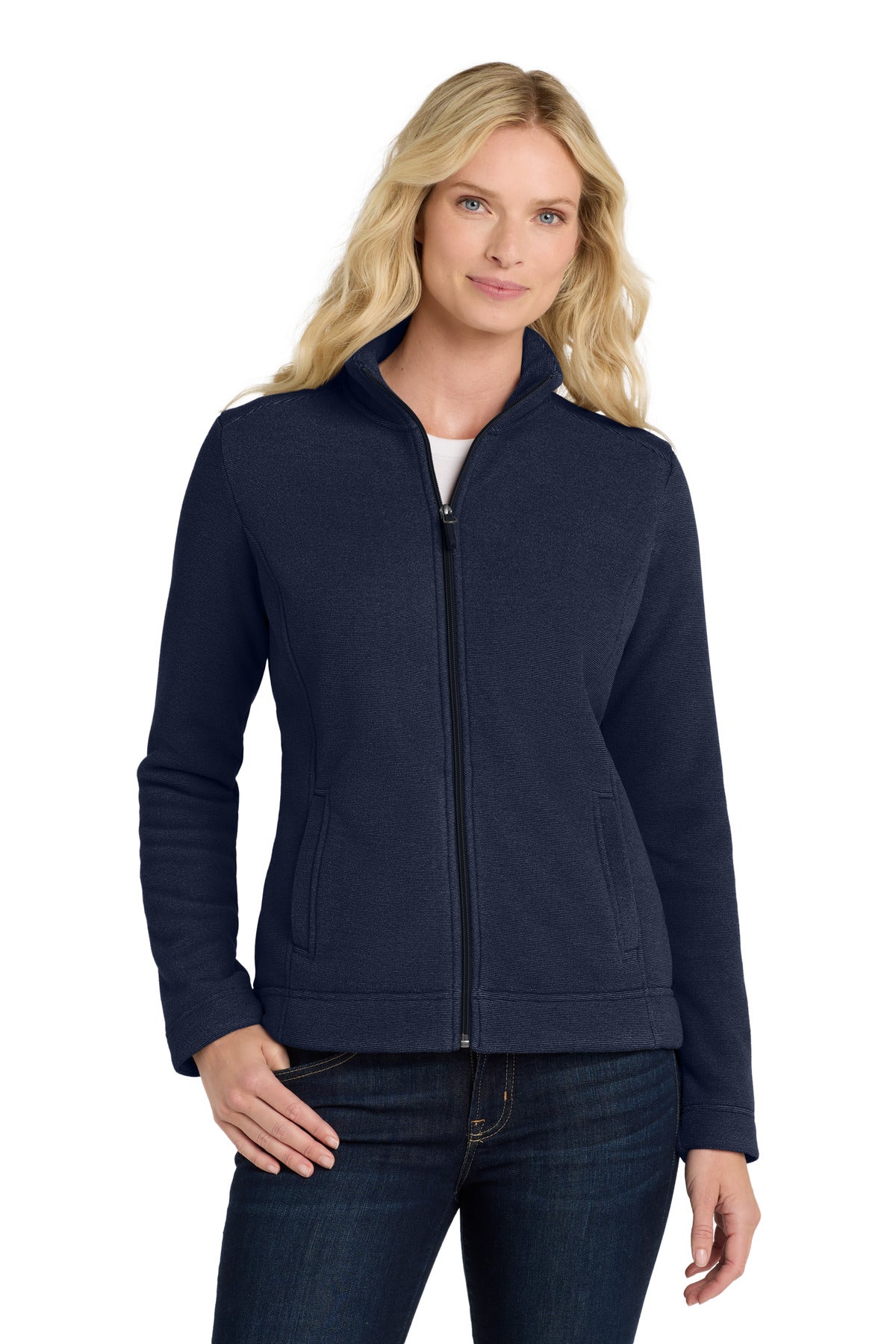 Front View of Ins Bl/Rivr Bl Port Authority Women's Ultra Warm Brushed Fleece Jacket. L211
