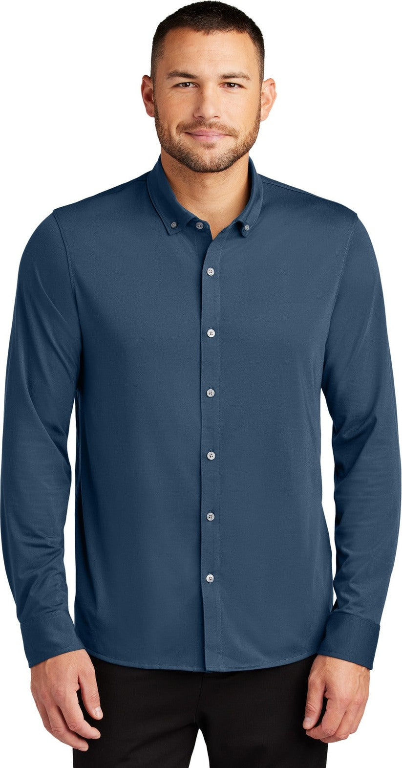 Front View of InsBlue Mercer+Mettle Stretch Jersey Long Sleeve Shirt MM1018