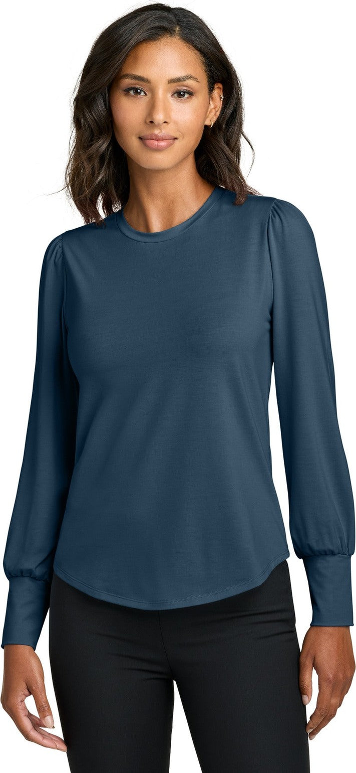 Front View of InsBlue Mercer+Mettle Women's Stretch Jersey Long Sleeve Blouson Top MM1019