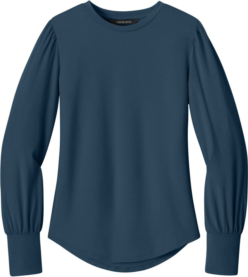 Front View of InsBlue Mercer+Mettle Women's Stretch Jersey Long Sleeve Blouson Top MM1019