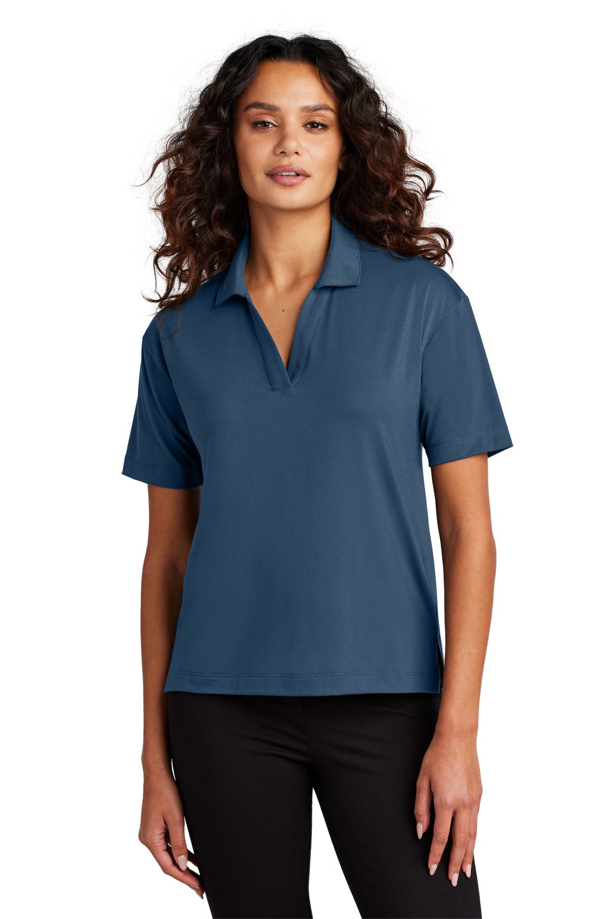 Front View of InsBlue Mercer+Mettle Women's Stretch Jersey Polo MM1015