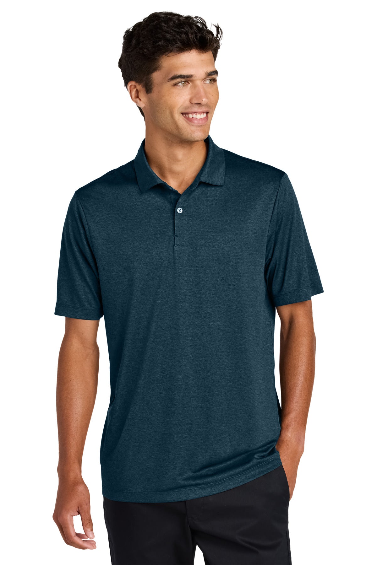Front View of InsigBlHtr Mercer+Mettle Recharge Jersey Polo MM1020