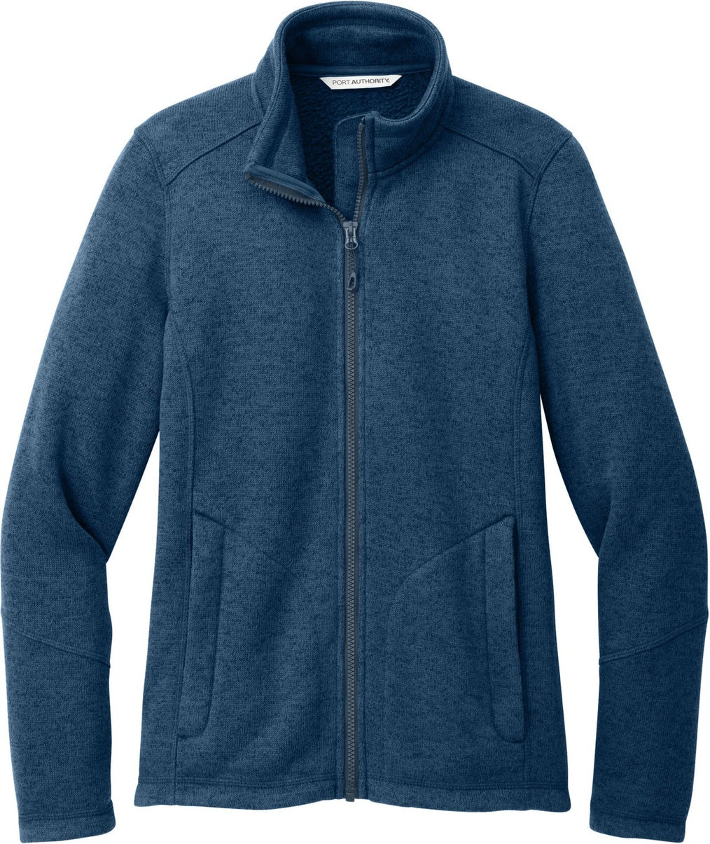 Front View of InsigBlHtr Port Authority Women's Arc Sweater Fleece Jacket L428