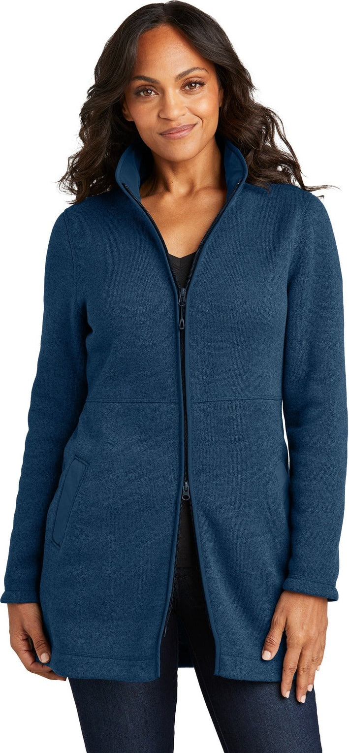 Front View of InsigBlHtr Port Authority Women's Arc Sweater Fleece Long Jacket L425