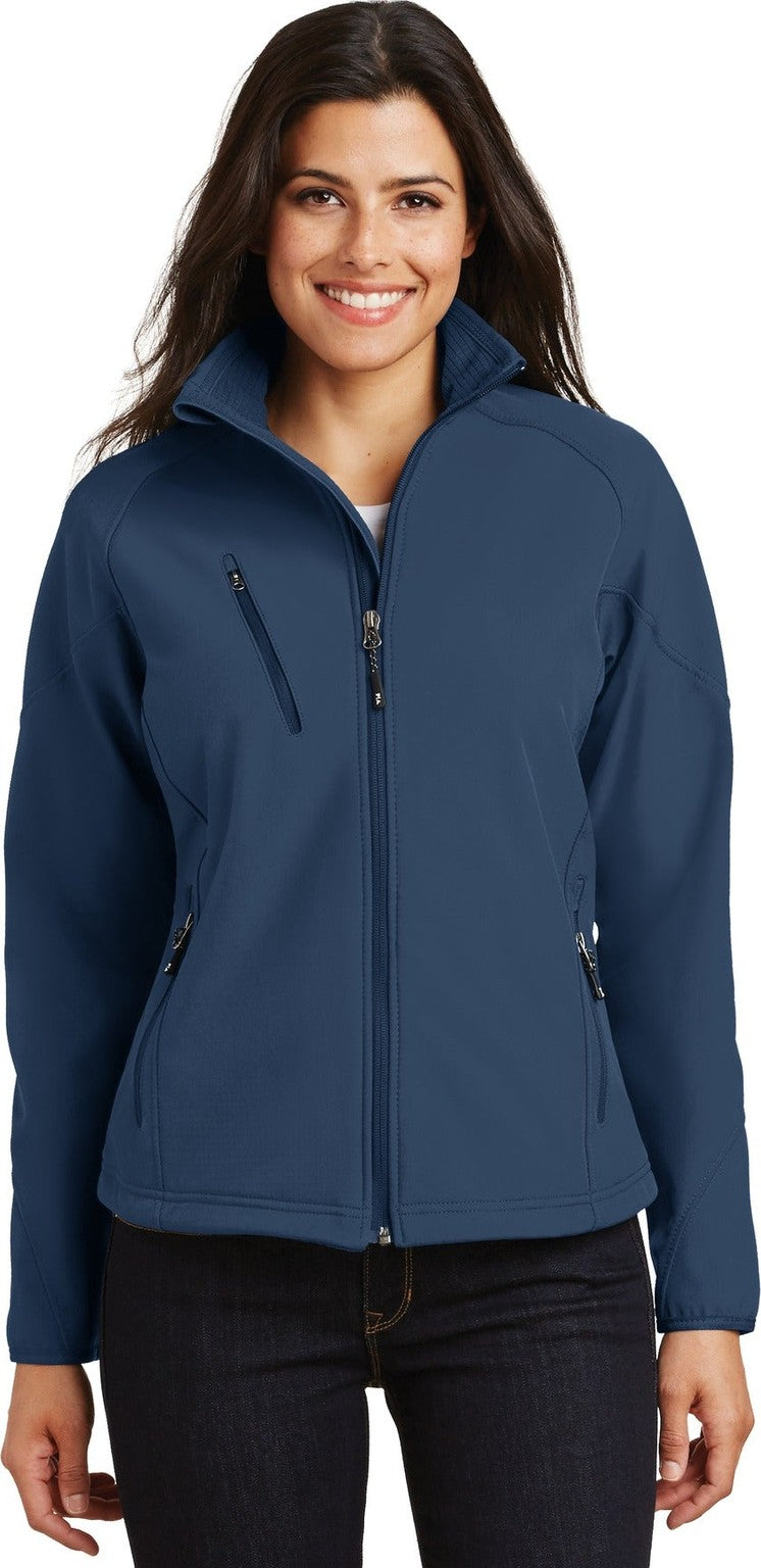 Front View of Insignia Blue Port Authority Women's Textured Soft Shell Jacket. L705