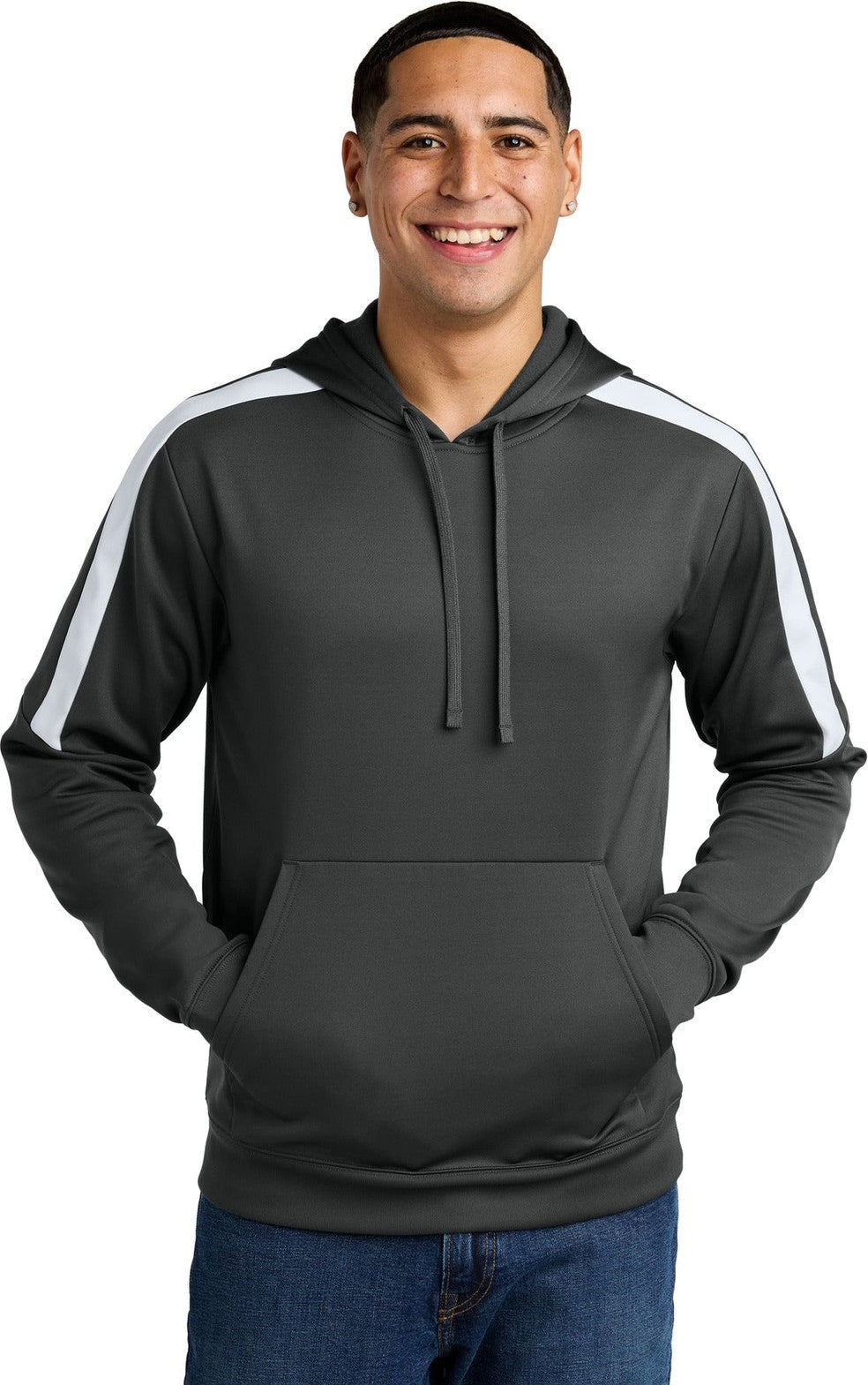 Front View of IrGy/White Sport-Tek Sport-Wick Fleece United Pullover Hoodie ST255
