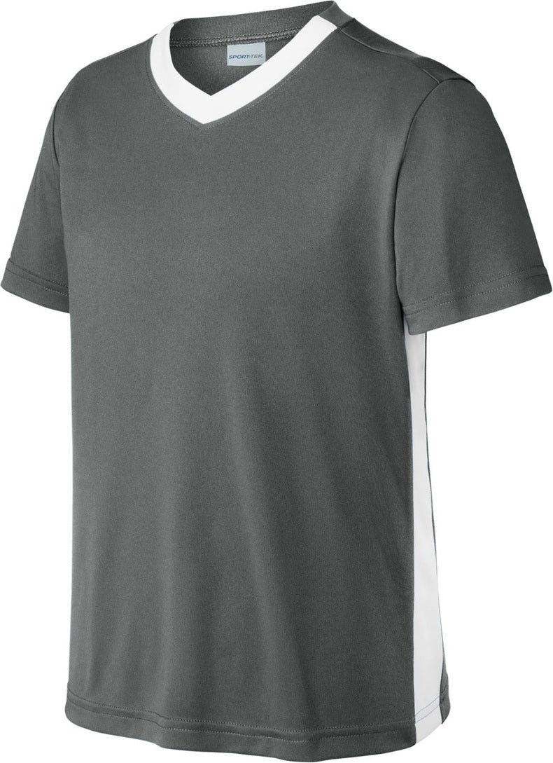 Front View of IrGy/White Sport-Tek Youth Competitor United V-Neck YST101