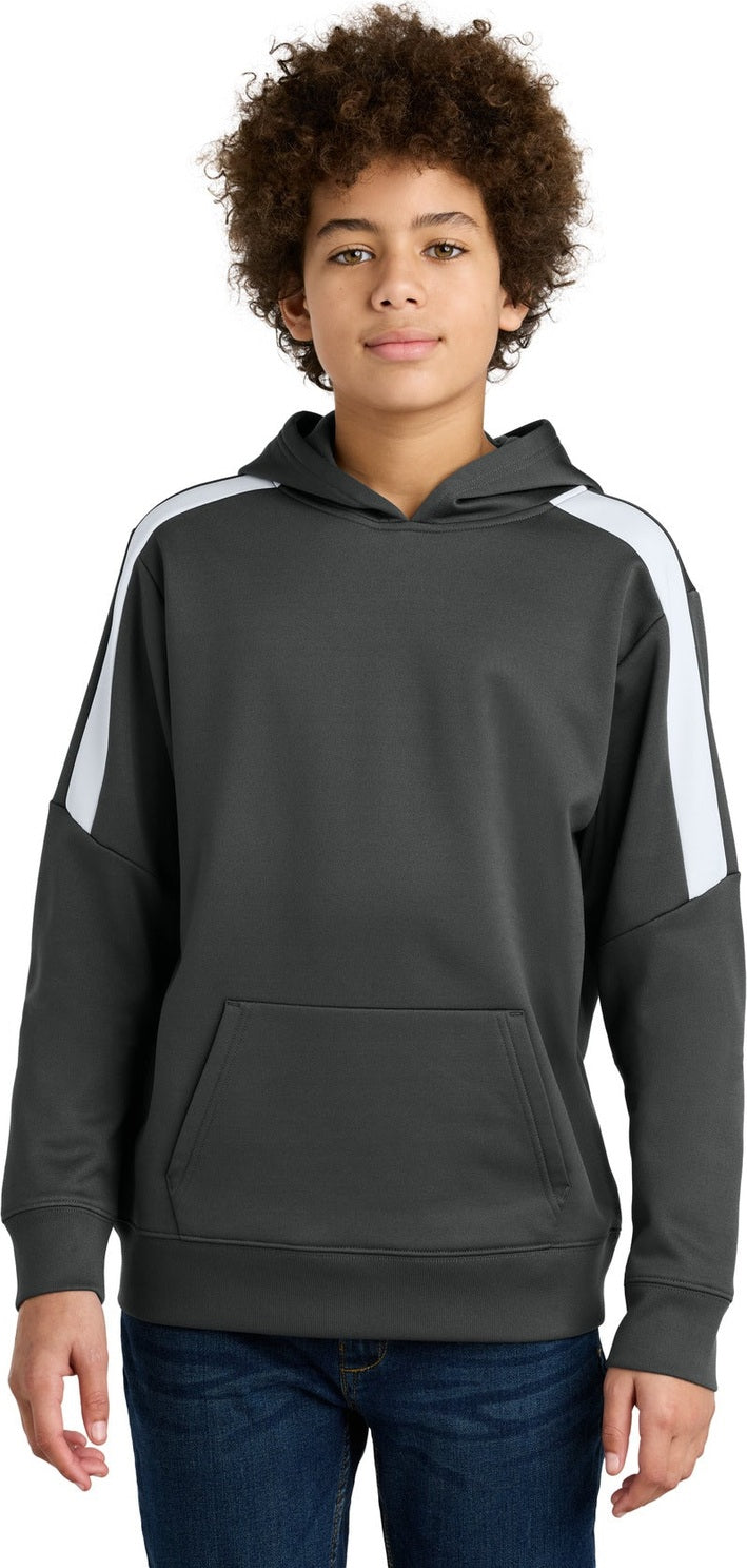 Front View of IrGy/White Sport-Tek Youth Sport-Wick Fleece United Pullover Hoodie YST255