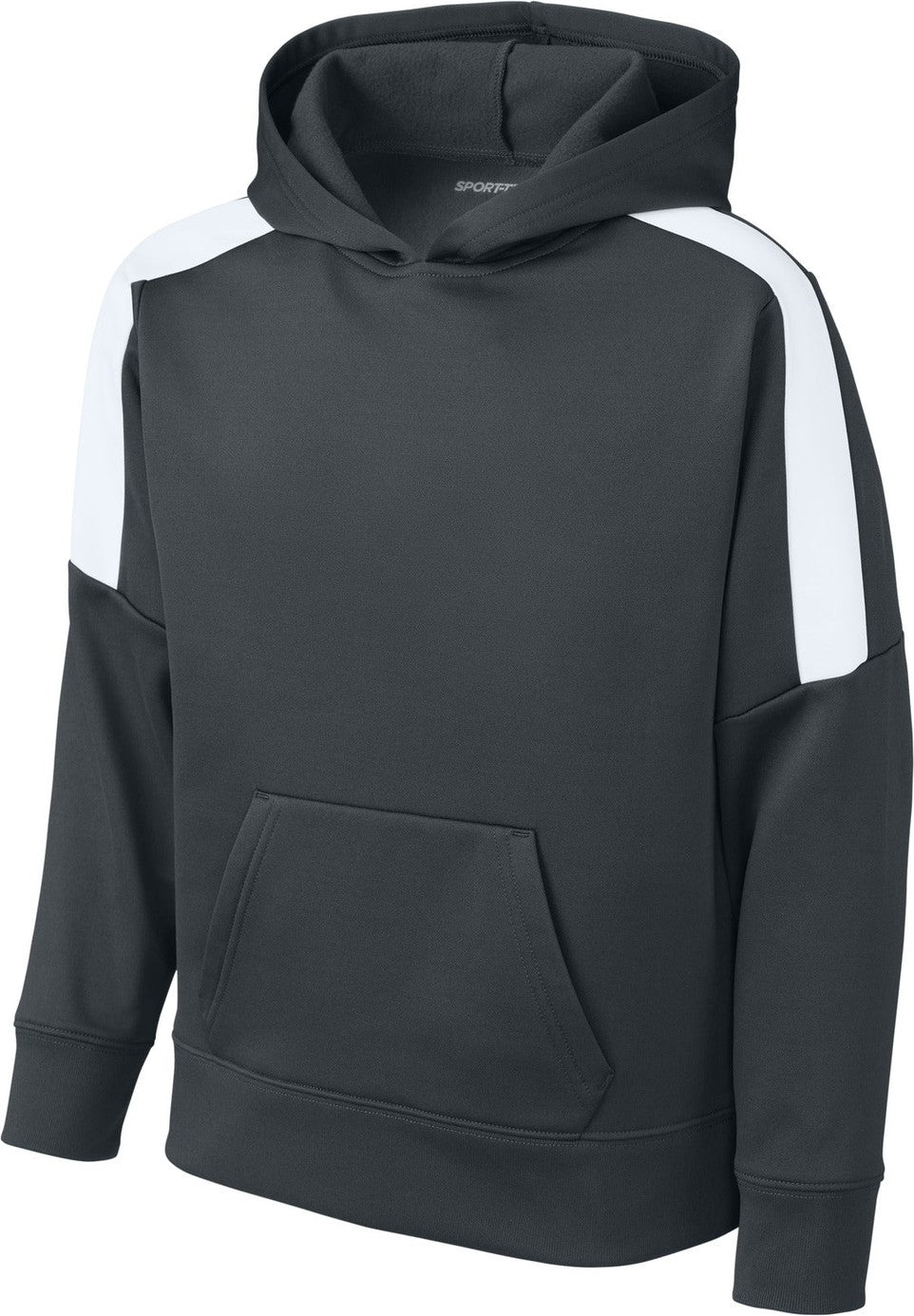 Front View of IrGy/White Sport-Tek Youth Sport-Wick Fleece United Pullover Hoodie YST255