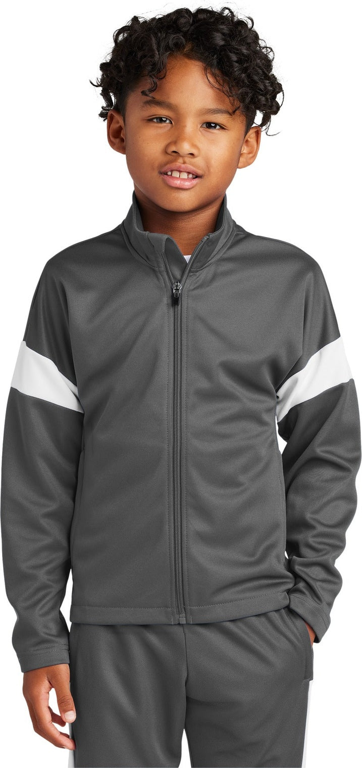 Front View of IrGy/White Sport-Tek Youth Travel Full-Zip Jacket YST800