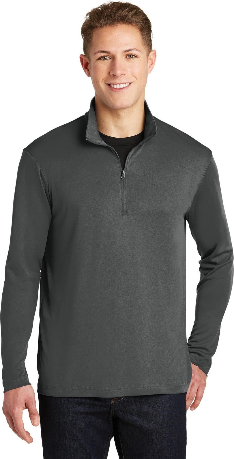 Front View of Iron Grey Sport-Tek PosiCharge Competitor 1/4-Zip Pullover. ST357