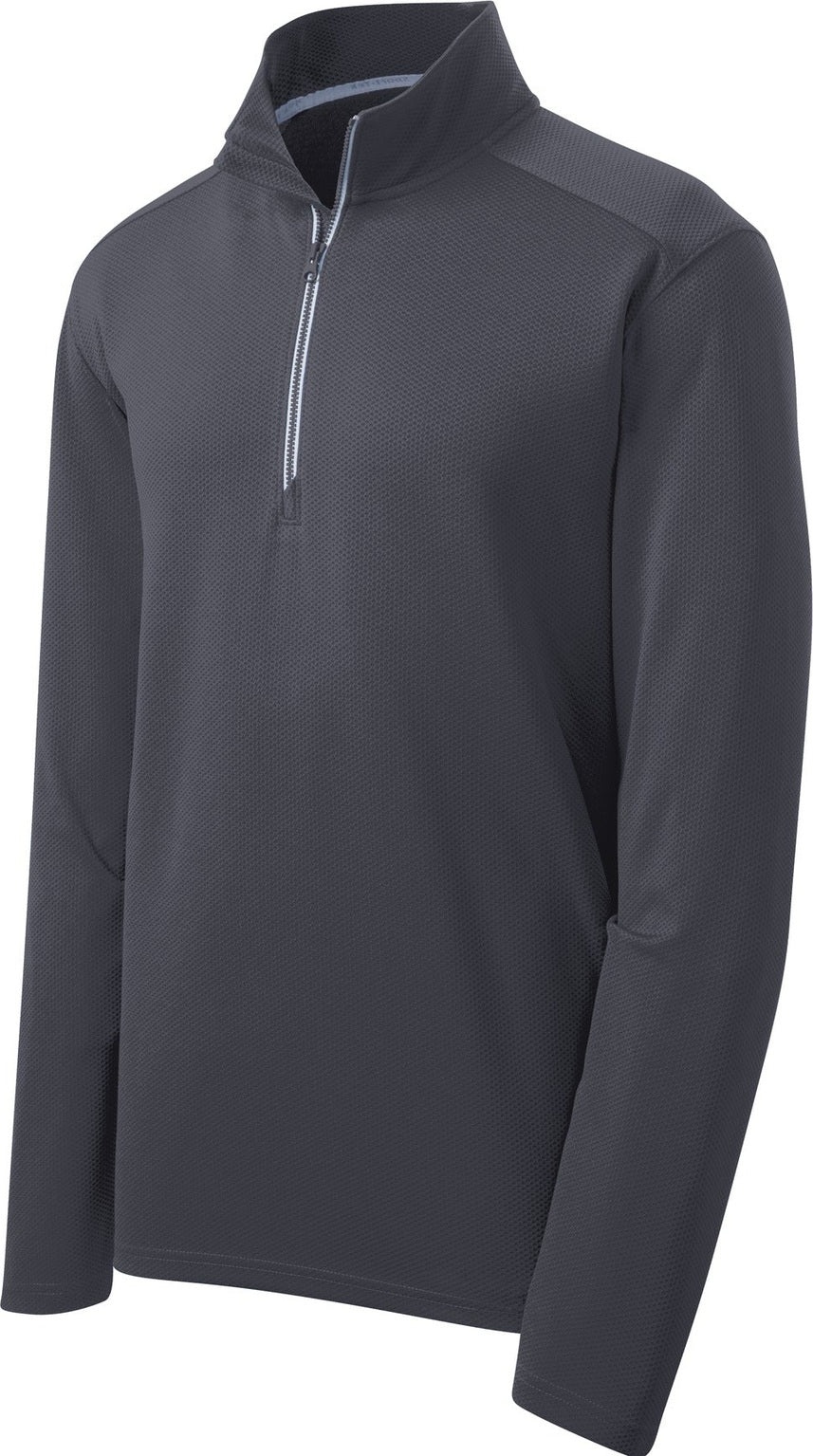 Front View of Iron Grey Sport-Tek Sport-Wick Textured 1/4-Zip Pullover. ST860