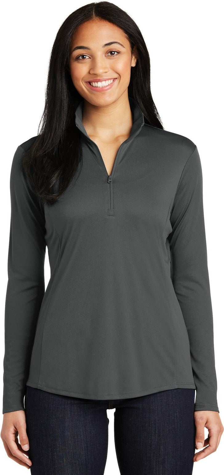 Front View of Iron Grey Sport-Tek Women's PosiCharge Competitor 1/4-Zip Pullover. LST357