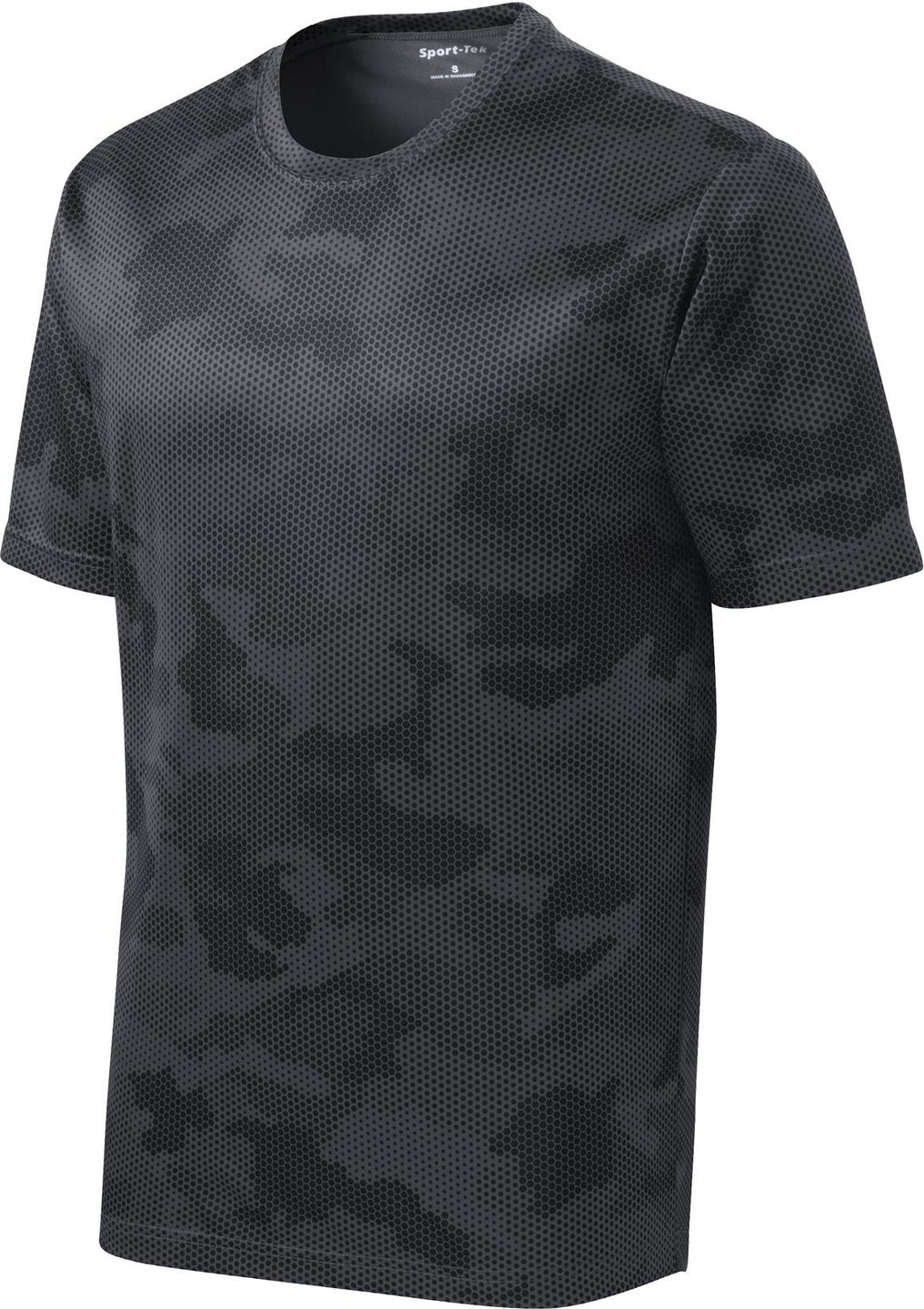 Front View of Iron Grey Sport-Tek Youth CamoHex Tee. YST370