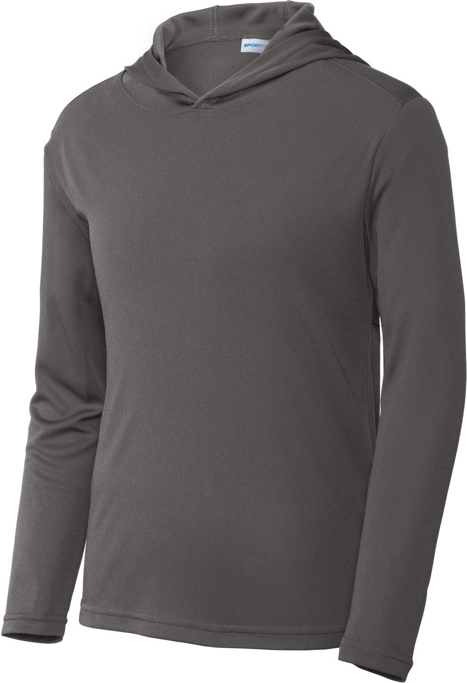 Front View of Iron Grey Sport-Tek Youth PosiCharge Competitor Hooded Pullover. YST358