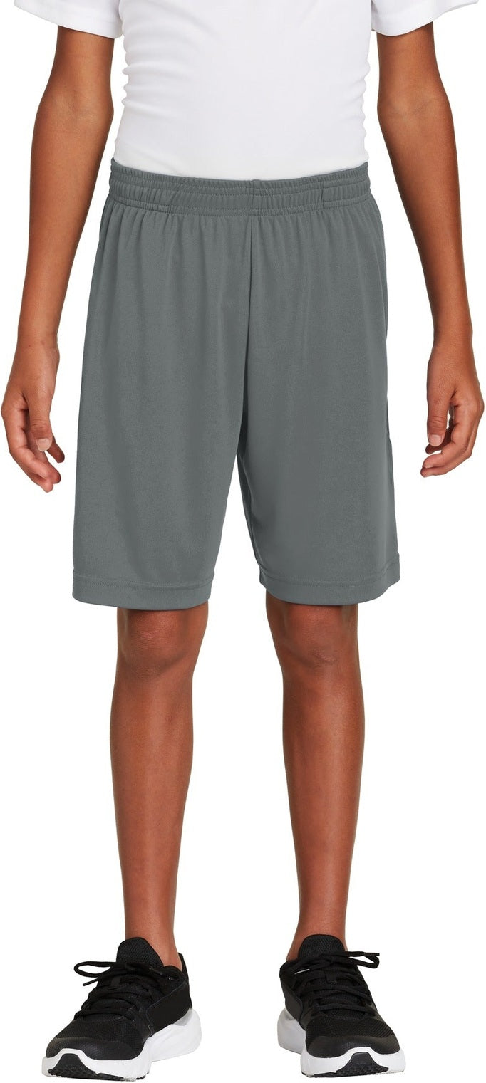 Front View of Iron Grey Sport-Tek Youth PosiCharge Competitor Pocketed Short. YST355P