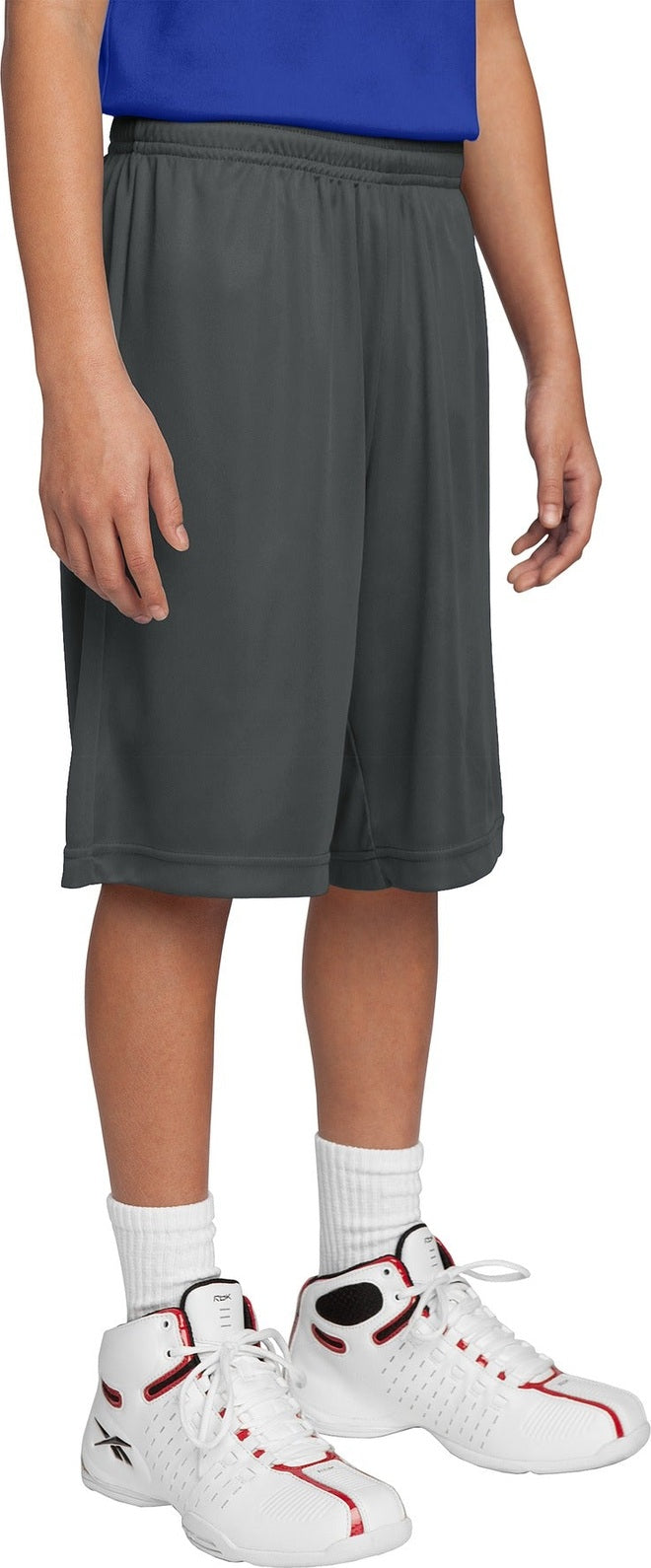 Front View of Iron Grey Sport-Tek Youth PosiCharge Competitor Short. YST355