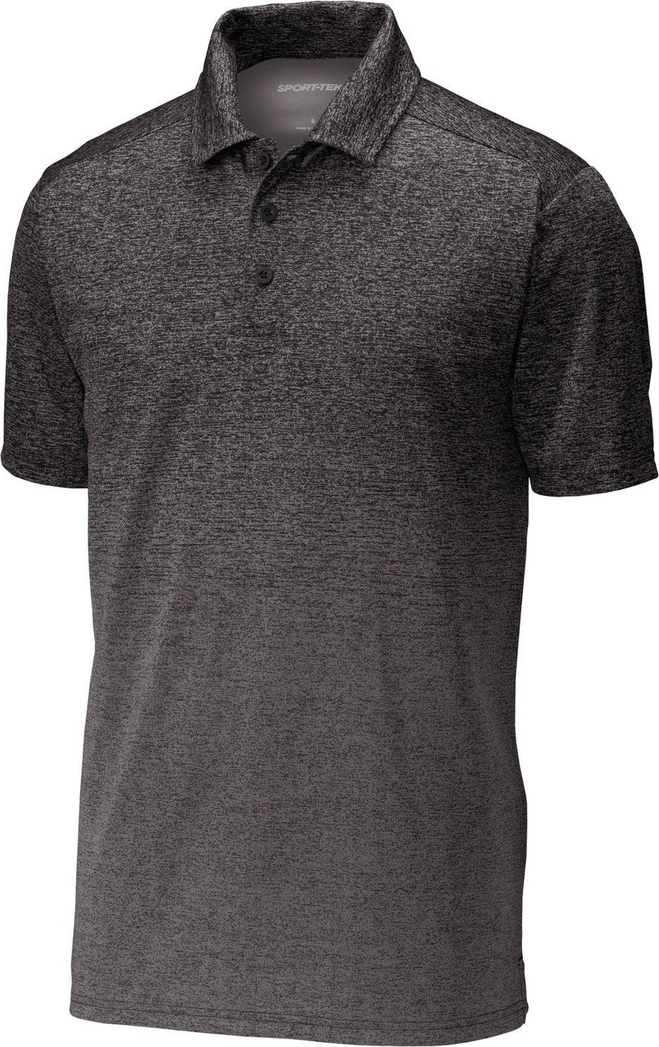 Front View of Iron Grey/Blk Sport-Tek Ombre Heather Polo. ST671