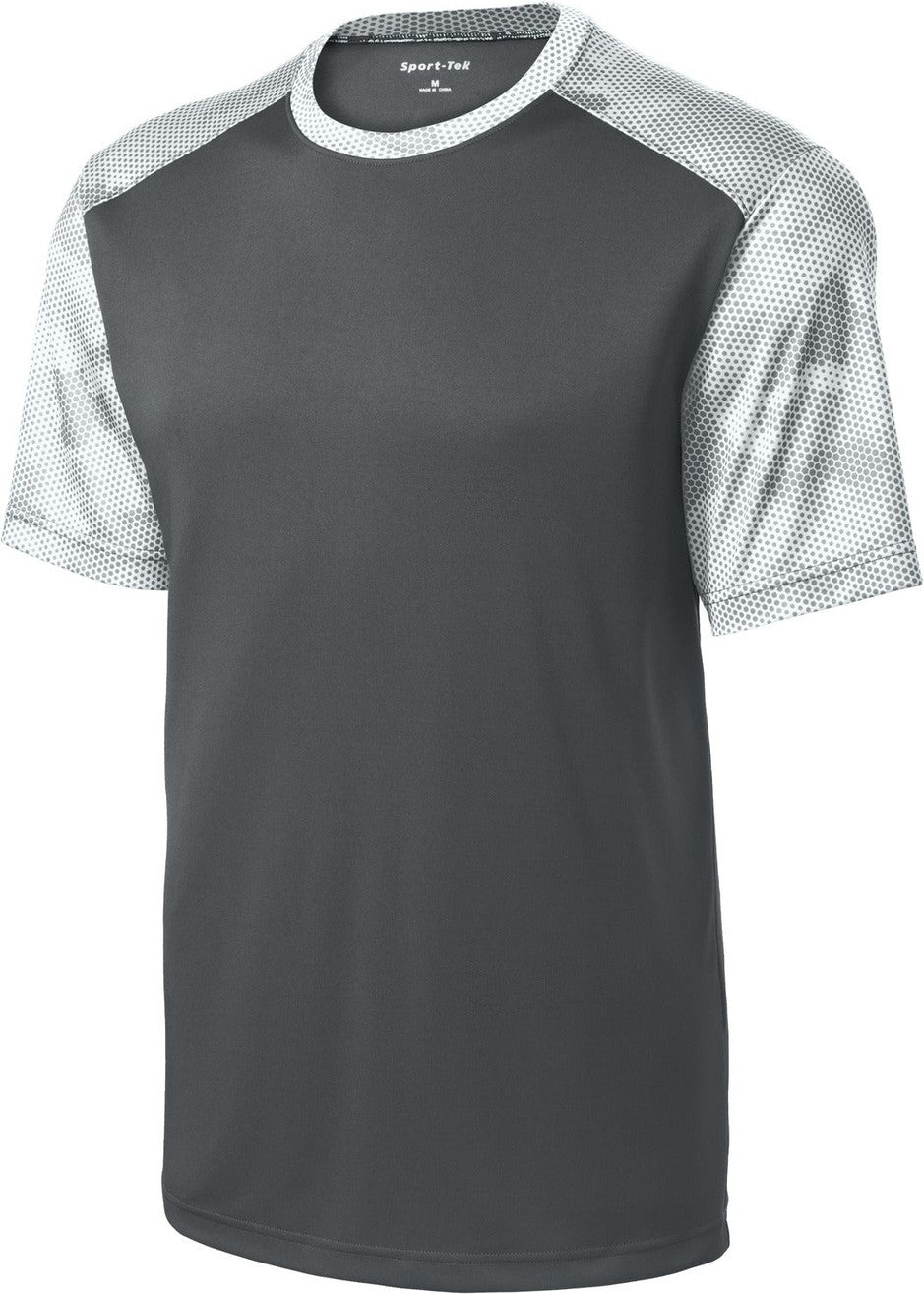 Front View of Iron Gry/White Sport-Tek CamoHex Colorblock Tee. ST371