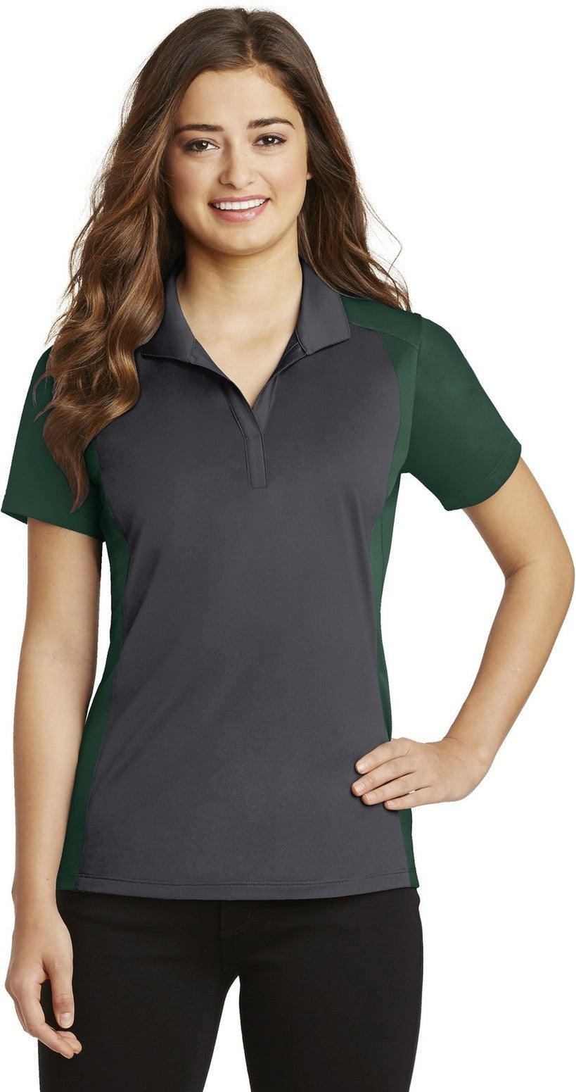 Front View of Iron Gy/For Gn Sport-Tek Women's Colorblock Micropique Sport-Wick Polo. LST652