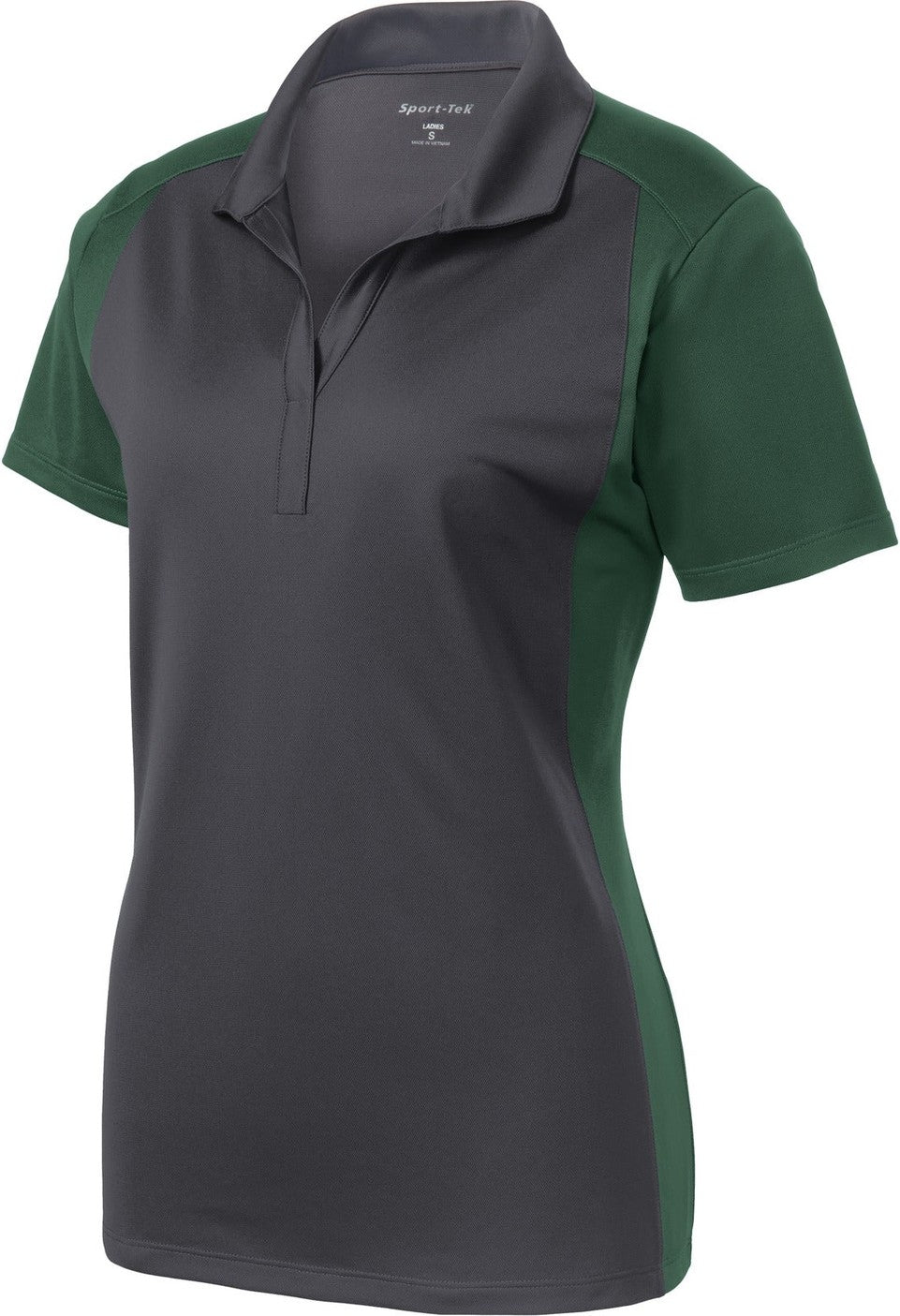 Front View of Iron Gy/For Gn Sport-Tek Women's Colorblock Micropique Sport-Wick Polo. LST652