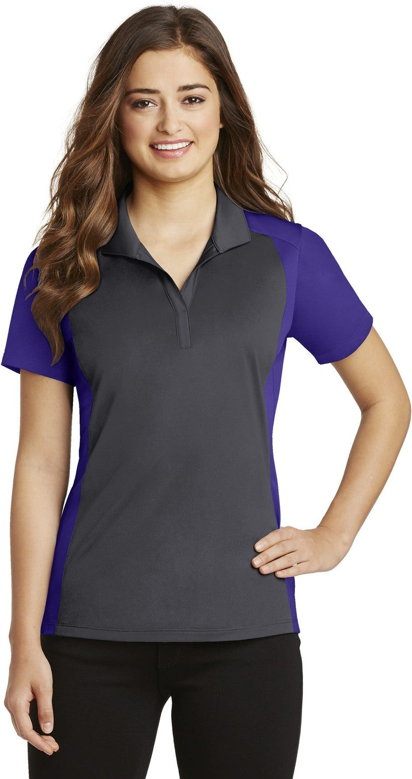 Front View of Iron Gy/Purple Sport-Tek Women's Colorblock Micropique Sport-Wick Polo. LST652