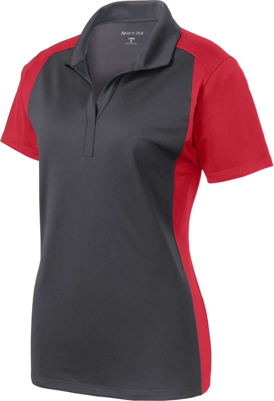 Front View of Iron Gy/Tr Red Sport-Tek Women's Colorblock Micropique Sport-Wick Polo. LST652
