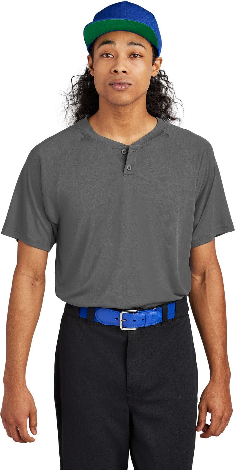 Front View of IronGrey Sport-Tek PosiCharge Competitor 2-Button Henley ST359